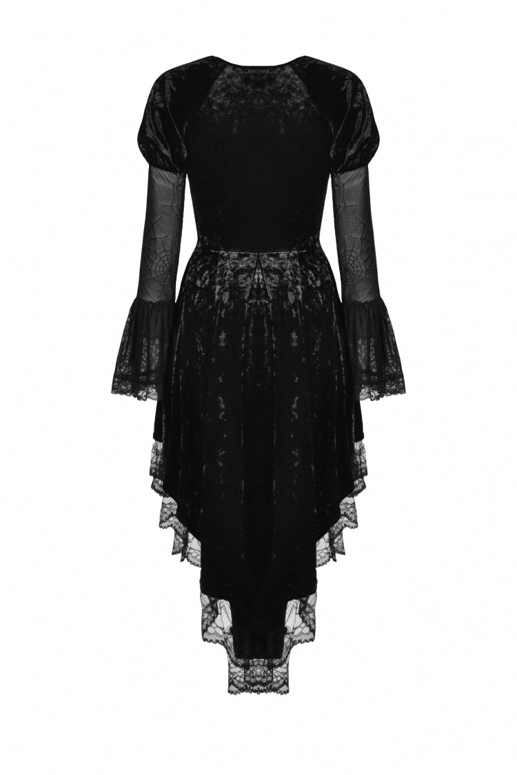 Black Long Puff Sleeves High Low Irregular Multi-Layered Lace Women's Gothic Velvet Dress - Product - 13