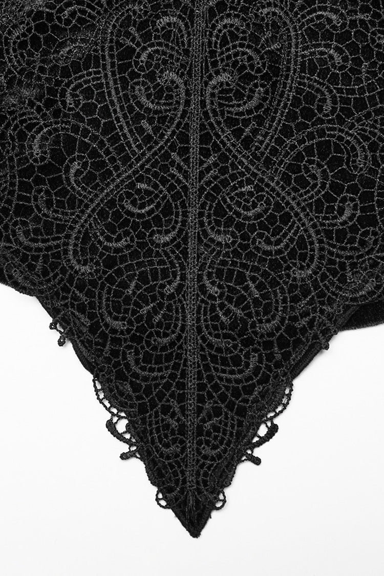 Black Stand Collar Irregular Pleated Velvet Women's Gothic Blouse - Product - 7