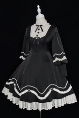 Alice Girl Andrea Solid Bowknot Long Sleeves Ruffled Sweet Lolita OP Dress 3 Colors - Product - 14