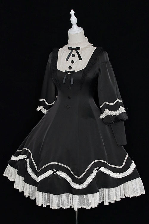 Alice Girl Andrea Solid Bowknot Long Sleeves Ruffled Sweet Lolita OP Dress 3 Colors - Product - 14