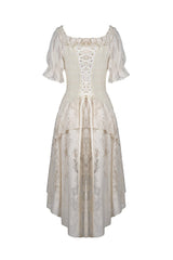 Beige Ruffled Off Shoulder Short Sleeves Ruched Women's Steampunk Vintage Gorgeous Graduation Dress - Product - 17