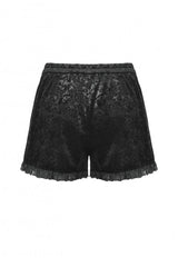 Black Embossed Ruffled Lace Splice Women's Punk Shorts - Product - 15