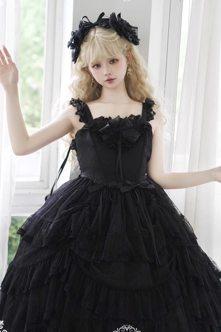 Black Iris Love Multi-layer Ruffle Bowknot Gothic Princess Lolita Jsk Dress - Product - 6