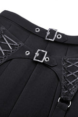 Black Double Buckled Women's Punk Pleated Skirt - Product - 11
