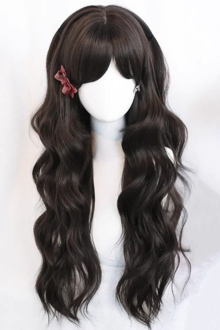 Wispy Bangs Curls Japanese Sweet Lolita Long Wig 2 Colors - Black-Tea-Brown - 1