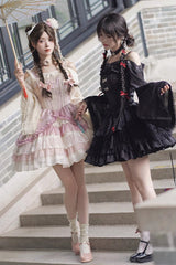 Black Bamboo Leaves Print Ruffle Lace Gothic Chinese Style Lolita Skirt - Product - 8