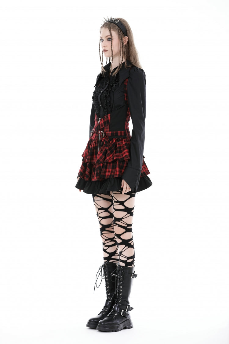 Black Turn-down Collar Ruffled Long Sleeves Women's Gothic Blouse - Product - 8