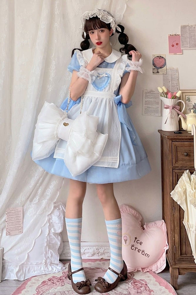 White Big Bowknot Metal Heart Nameplate Lolita Backpack - Product - 3