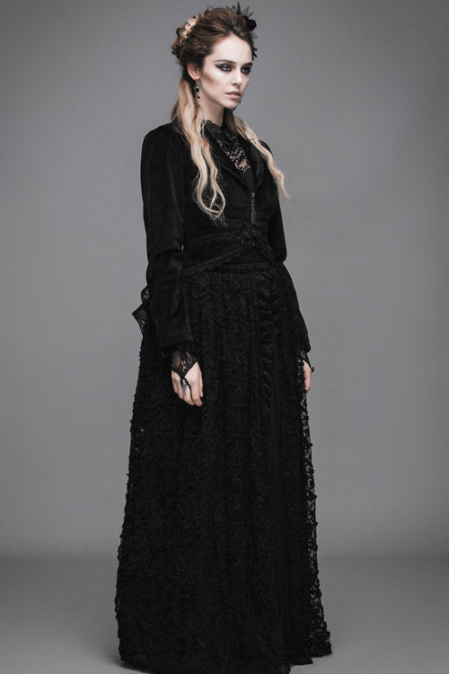 Black Lace Waist Woollen Womens Velvet Short Gothic Jacket With Tail - Product - 2