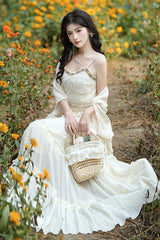 Apricot Bohemian Style Sleeveless Ruffled Embroidered Sweet Lolita Skirt Set - Product - 4