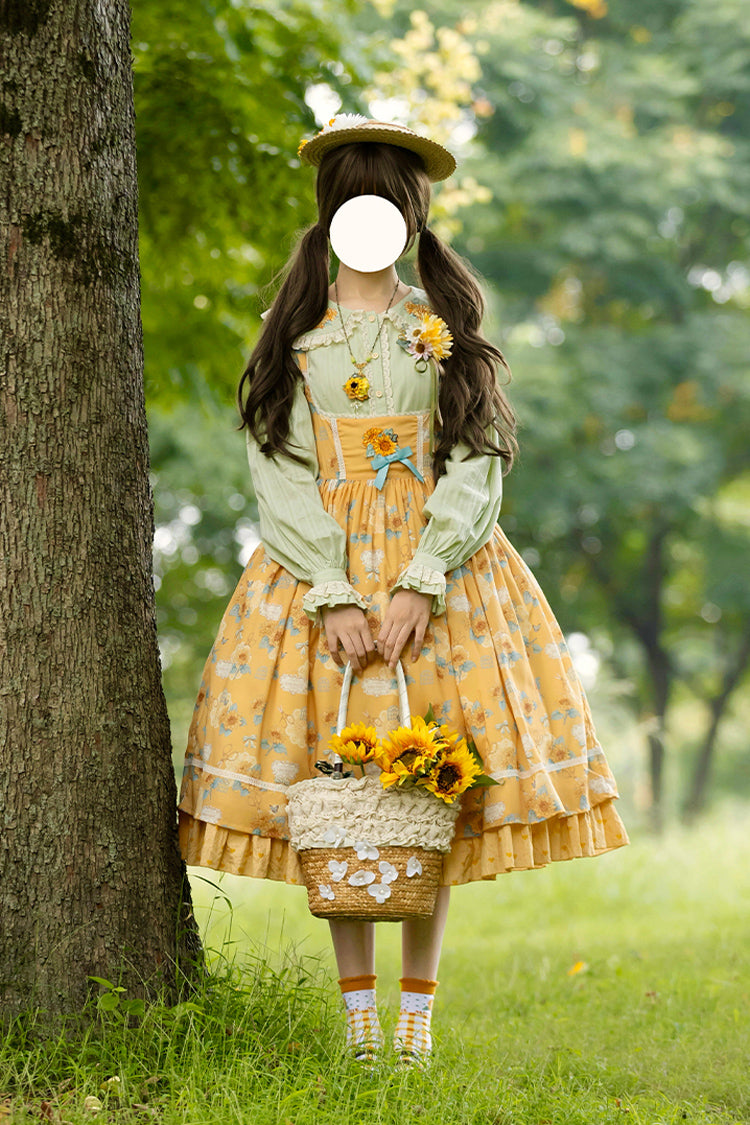 Yellow [Gardening Sunflower] Sleeveless Print Ruffle Bowknot Sweet Elegant Uplift Lolita Jsk Dress - Product - 13