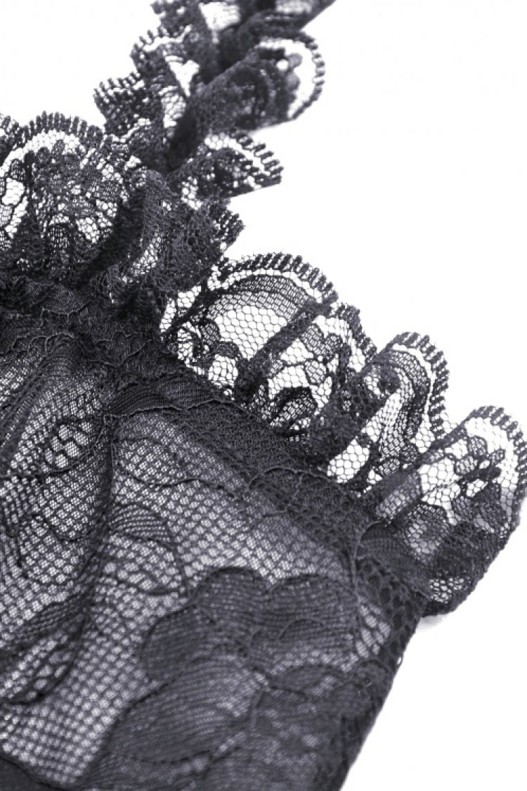 Black Sleeveless Hearted Multi-Layered Lace Split Sheer Mesh Women's Gothic Maxi Slip Dress - Product - 13