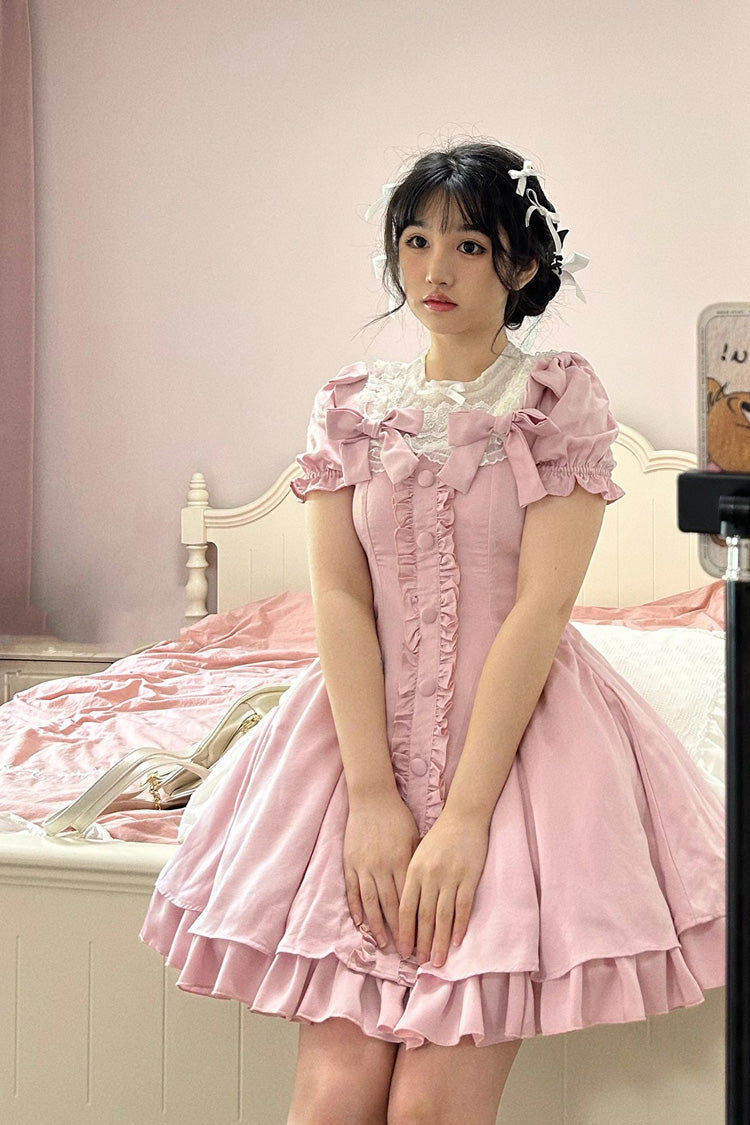 Pink Annie's Gift Short Sleeves Bowknot Short Version Sweet Lolita Dress (Plus Size Support) - Product - 3