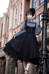 [Dreamlike Realm] Sleeveless Printed Ruffled Embroidered Bustier Elegant Sweet Lolita Jsk Dress 4 Colors - Product - 17