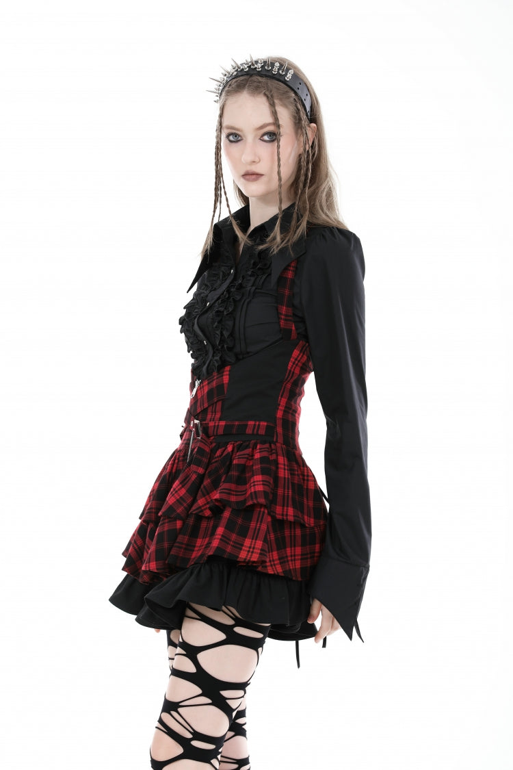 Black Turn-down Collar Ruffled Long Sleeves Women's Gothic Blouse - Product - 5