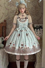 Blue/Green Sleeveless Print Bowknot Sweet Plus Size Lolita Jsk Dress - Blue/Green - 1