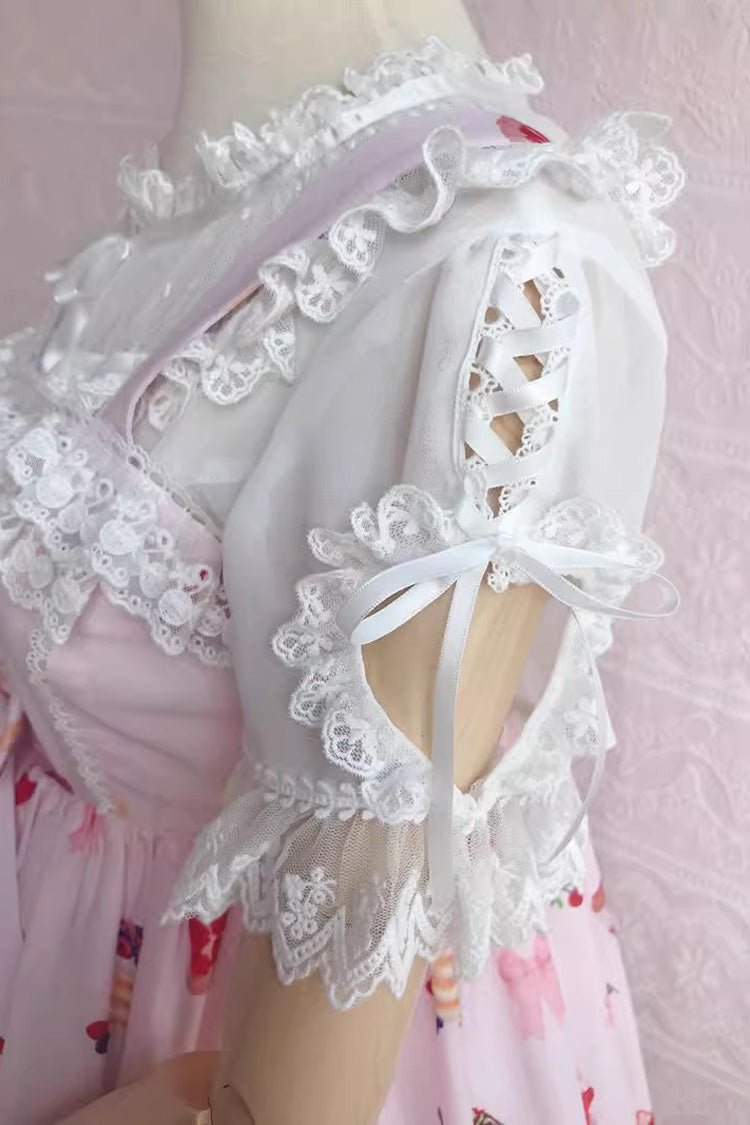 Round Collar Short Puff Sleeves Chiffon Lace Sweet Lolita Blouse 2 Colors - Product - 4