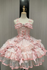 Pink [Gem Love] Sleeveless Triple-Layered Ruffle Bowknot Lace Sweet Ballet Lolita Jsk Dress - Pink - 1
