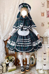 Green [Gingham Petal Bunny] Printed Ruffled Bow Sweet Lolita Jsk Dress - Product - 4