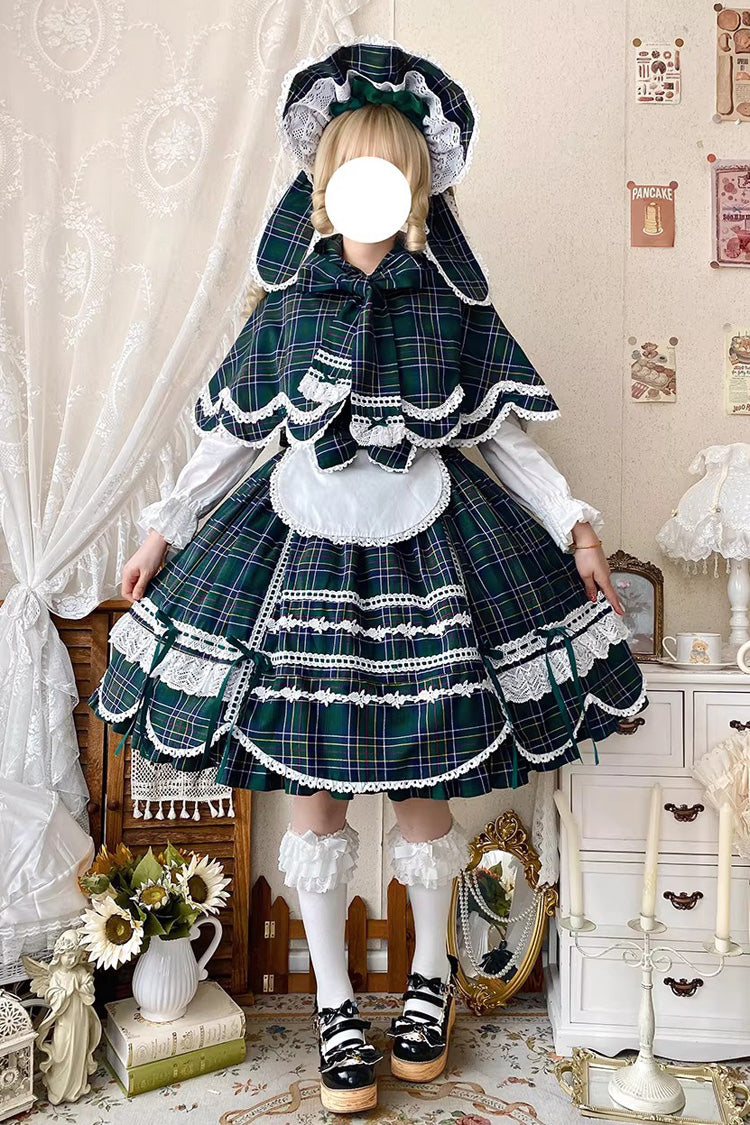 Green [Gingham Petal Bunny] Printed Ruffled Bow Sweet Lolita Jsk Dress - Product - 4