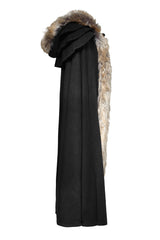 Black Hooded Fur Collar Wool Long Mens Gothic Coat Cloak - Product - 7