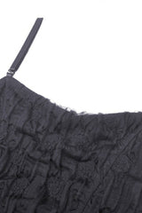 Black Sleeveless Irregular High Low Multi-Layered Lace Lace-Up Women's Gothic Slip Dress - Product - 9