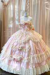 Pink [Love and Roses] Ruffle Hanayome Bowknot Lace Sweet Princess Lolita Jsk Dress - Product - 3