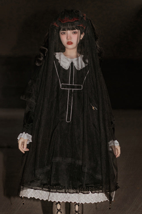 Black Doll Collar Long Sleeves Gothic Lolita Dress - Product - 4