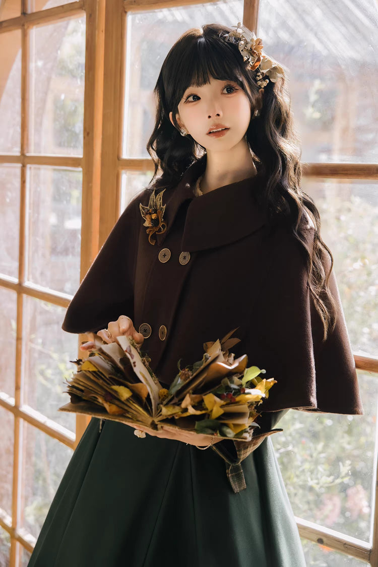 Green [Autumn Chronicles] Round Collar Long Sleeves Printed Embroidered Spliced Slim Sweet Lolita Dress - Product - 12