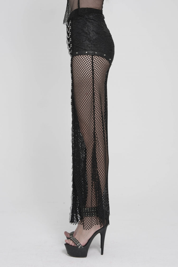 Black Spliced Mesh Studded Women's Punk Pants - Product - 9
