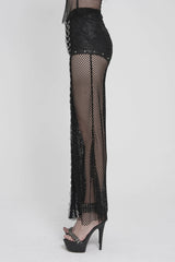 Black Spliced Mesh Studded Women's Punk Pants - Product - 9