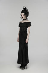 Black Embroidered Lace-Up Slim Women's Gothic Elegant Long Skirt - Product - 4