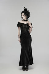 Black Embroidered Lace-Up Slim Women's Gothic Elegant Long Skirt - Product - 5