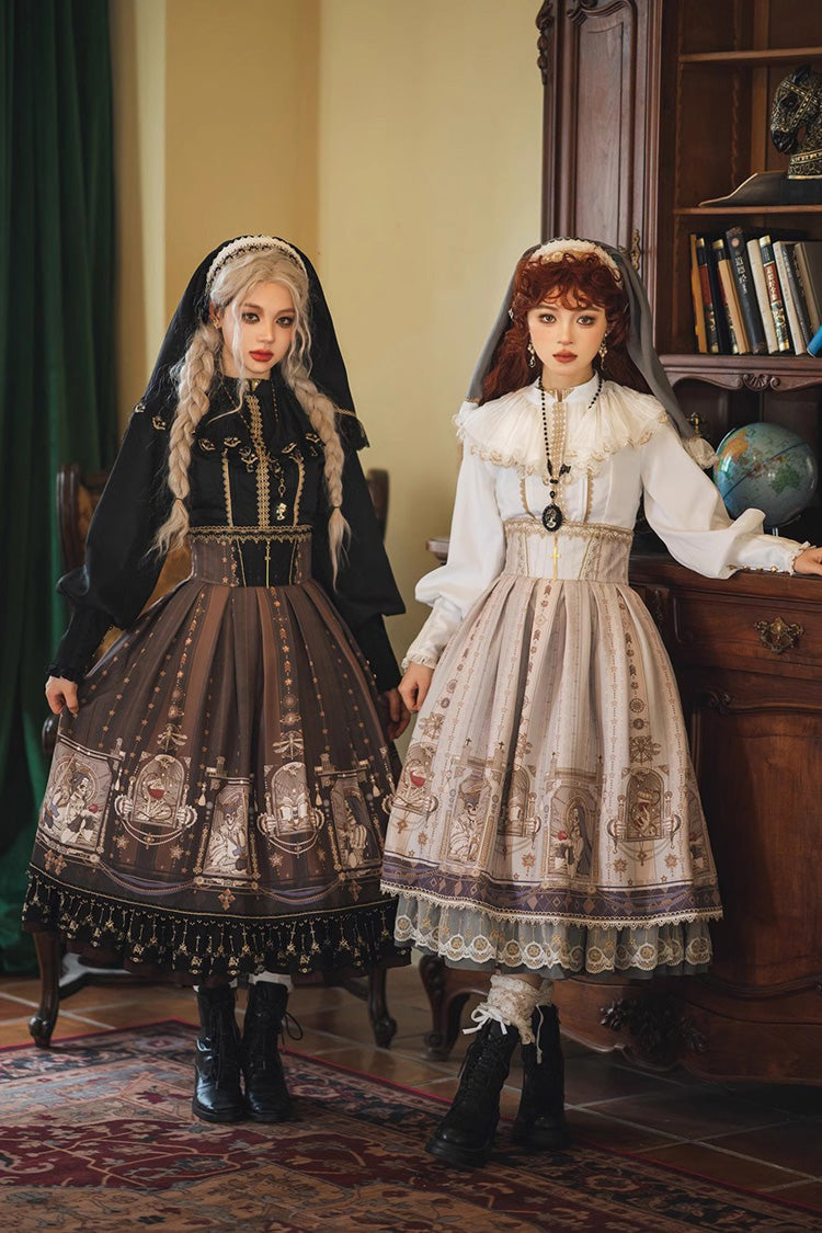 Demon Hunting Notes Print Ruffle Sweet Elegant Lolita Skirt 2 Colors - Product - 10