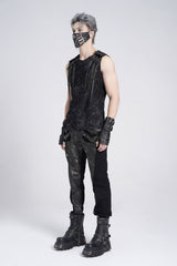 Black Sleeveless Eyelet Strap Distressed Men's Gothic Vest - Product - 8