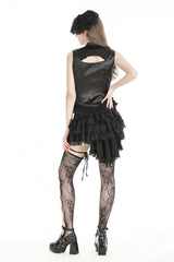 Black Sleeveless Cut-Out Lace Trim Side Lace-Up Women's Gothic Sexy Corset Top - Product - 4