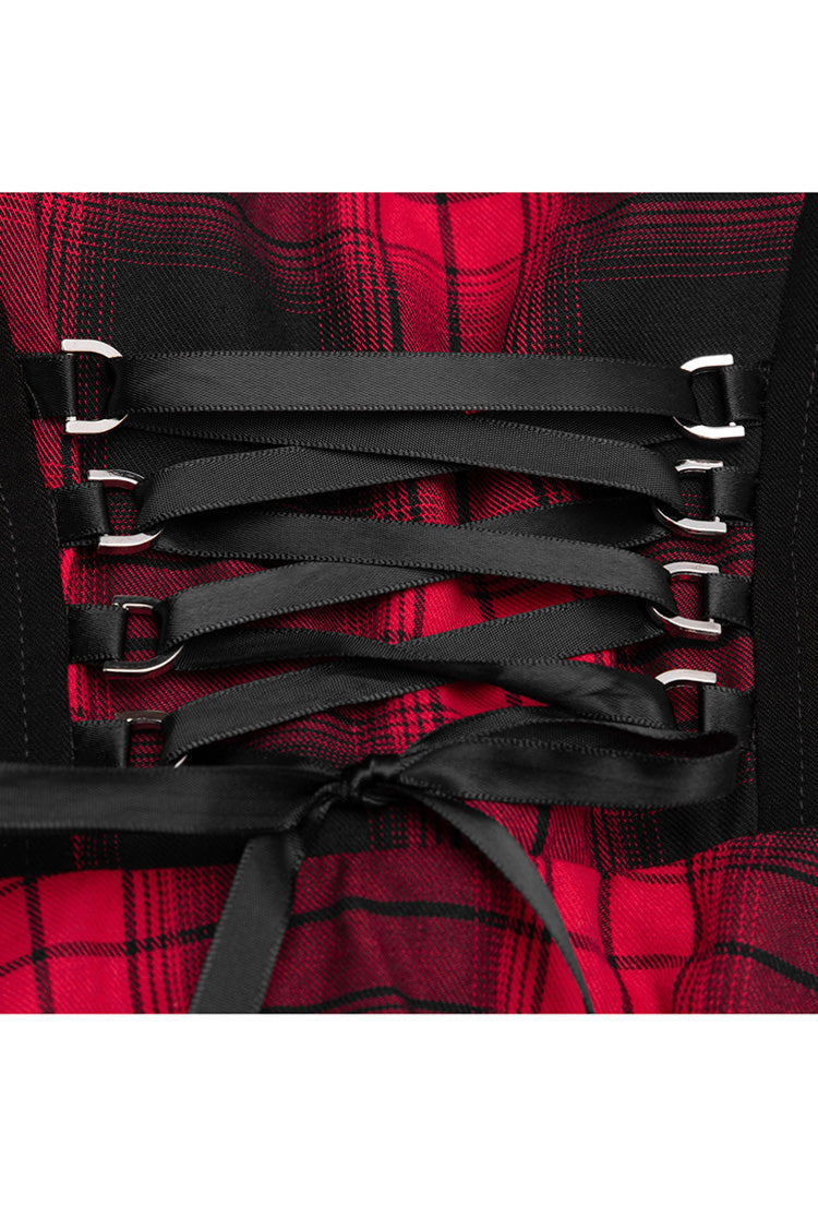 Lattice Plaid Stitching Binding Women's Steam Punk Strap Dress - Product - 18