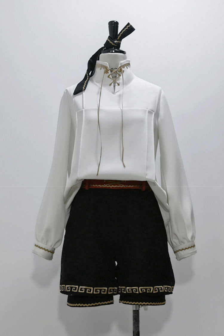 [Cangzhu] Stand Collar Long Sleeves Embroidered Asymmetric Classic Chinese Inspired Vintage Ouji Lolita Shorts Set - Product - 16