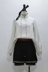 [Cangzhu] Stand Collar Long Sleeves Embroidered Asymmetric Classic Chinese Inspired Vintage Ouji Lolita Shorts Set - Product - 16