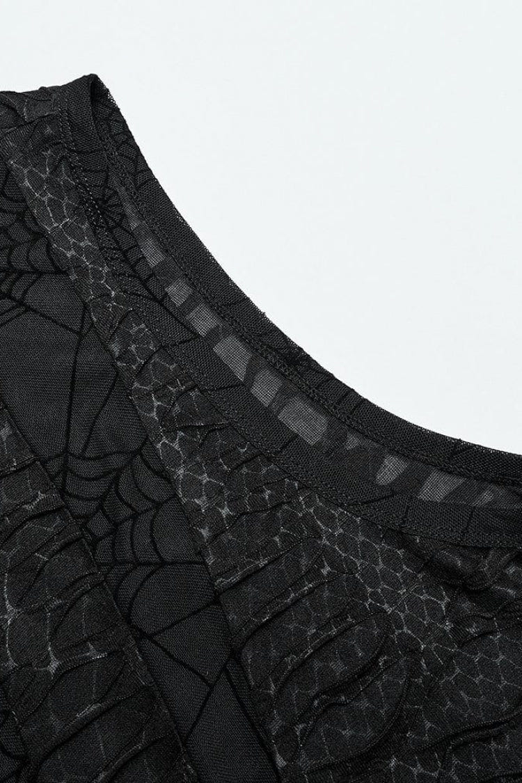 Black High Collar Hollow Spider Mesh Ripped Asymmetric Mens Gothic Vest - Product - 7