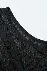 Black High Collar Hollow Spider Mesh Ripped Asymmetric Mens Gothic Vest - Product - 7