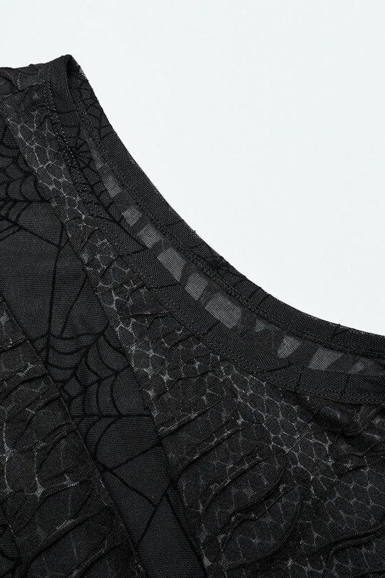 Black High Collar Hollow Spider Mesh Ripped Asymmetric Mens Gothic Vest - Product - 7