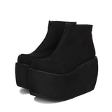 Black Front Zipper Platform Short Classic Lolita Boots - Black - 1