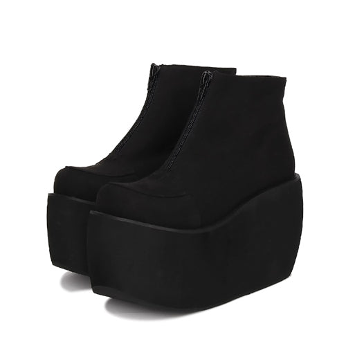 Black Front Zipper Platform Short Classic Lolita Boots - Black - 1