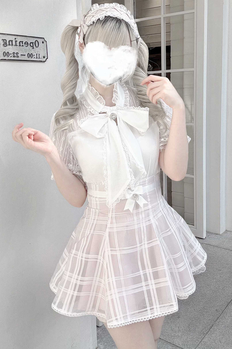 [Light Snow] Plaid Bowknot Sweet Jirai Kei Japanese Skirt 3 Colors - Pink - 1