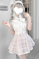 [Light Snow] Plaid Bowknot Sweet Jirai Kei Japanese Skirt 3 Colors - Pink - 1