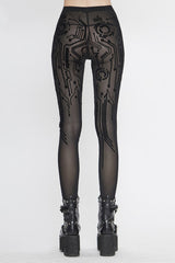 Black Punk Circuit Diagram Flocking Stretch Mesh Leggings Womens Pants - Product - 4