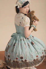 Green [Chocolate Cherry] Print Bowknot Sweet Lolita Jsk Dress - Product - 7