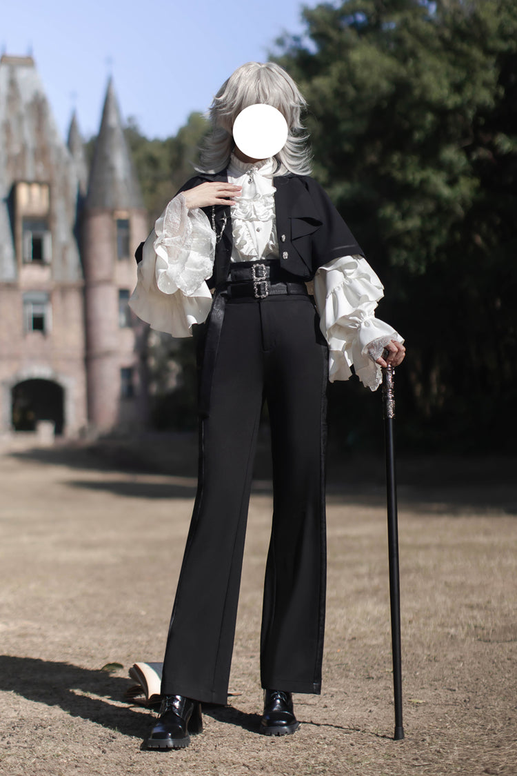 Black [Day and Night Song] Long Sleeves Ruffle Ouji Gothic Lolita Skirt Blouse - Product - 15