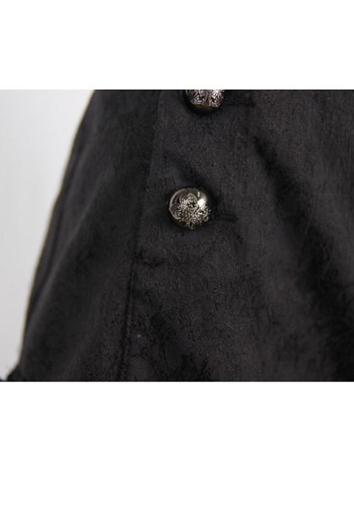 Black Front Double Breasted Buttons Waist Lace Up Frill Lace Hem Gothic Jacquard Short Womens Pants - Product - 11